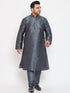 Vastramay Men's Plus Size Grey Silk Blend Kurta Pyjama Set